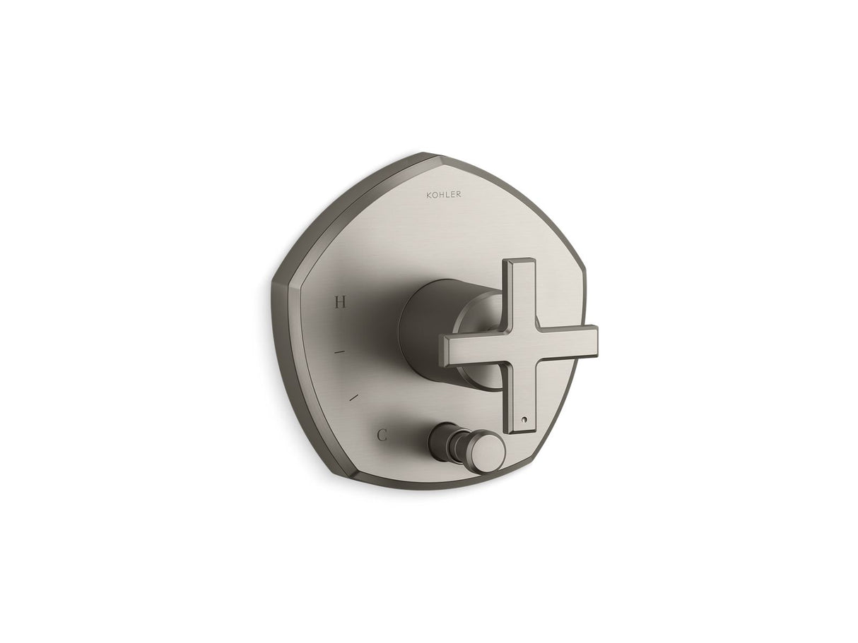 Occasion® Rite-Temp® valve trim with push-button diverter and cross handle