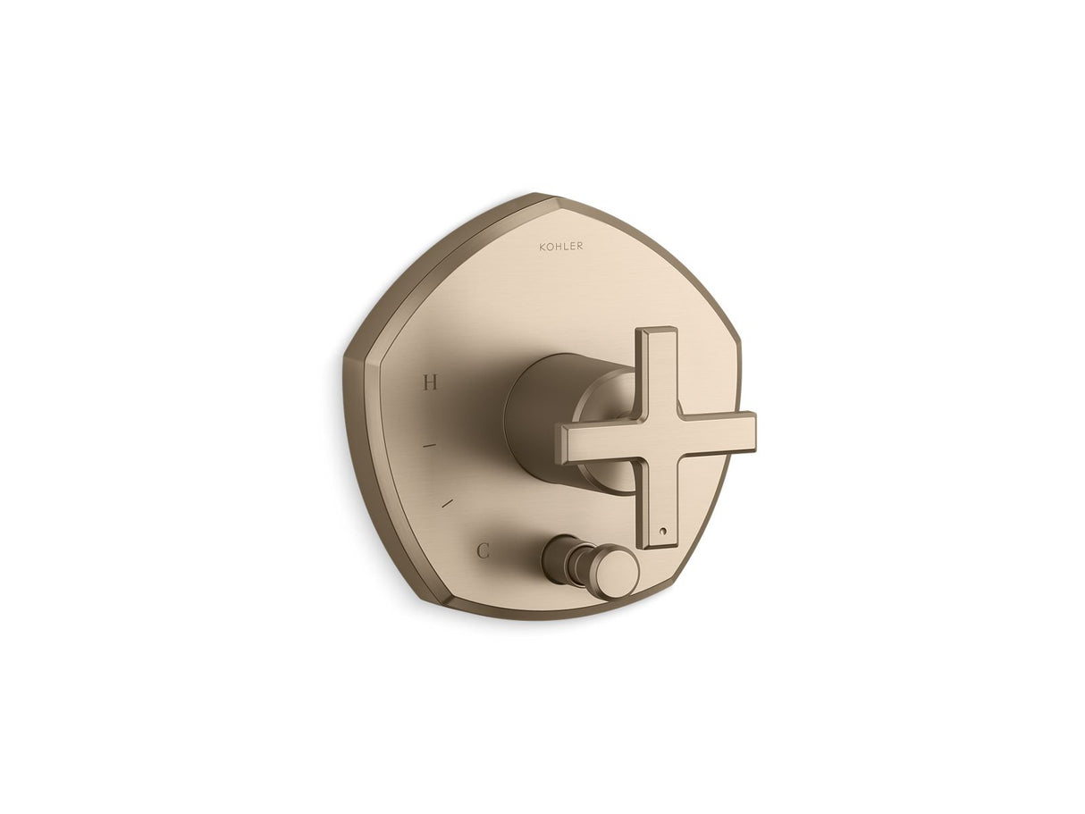Occasion® Rite-Temp® valve trim with push-button diverter and cross handle