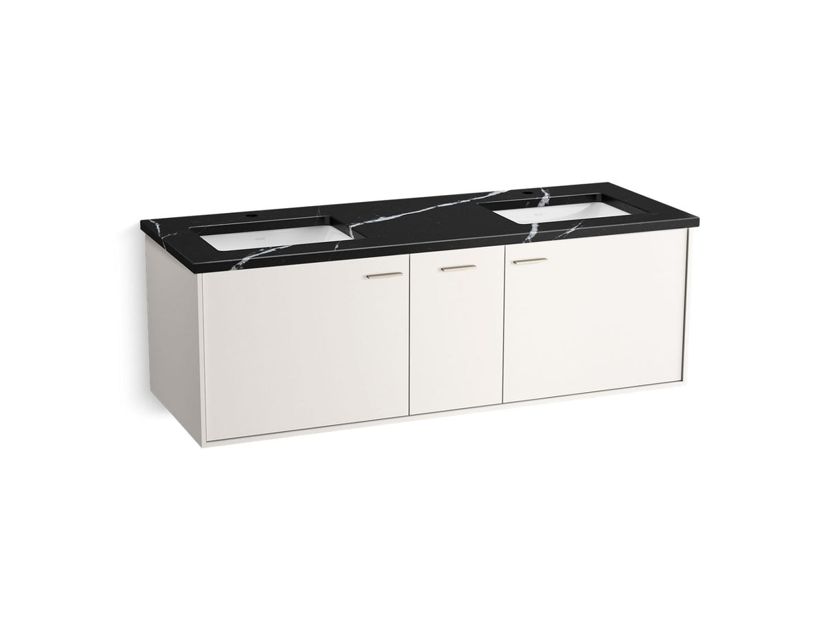Jute® 60" wall-hung bathroom vanity cabinet with sinks and quartz top