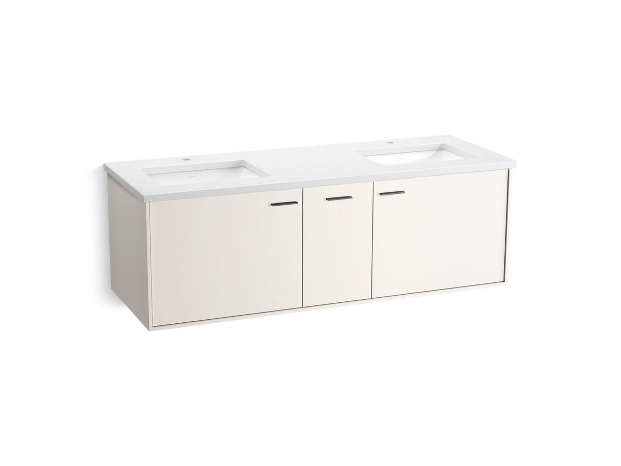 Jute® 60" wall-hung bathroom vanity cabinet with sinks and quartz top