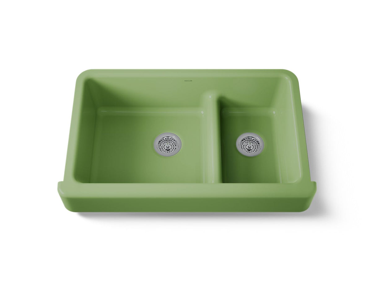 Whitehaven® Smart Divide® 35-1/2" undermount double-bowl farmhouse kitchen sink with short apron