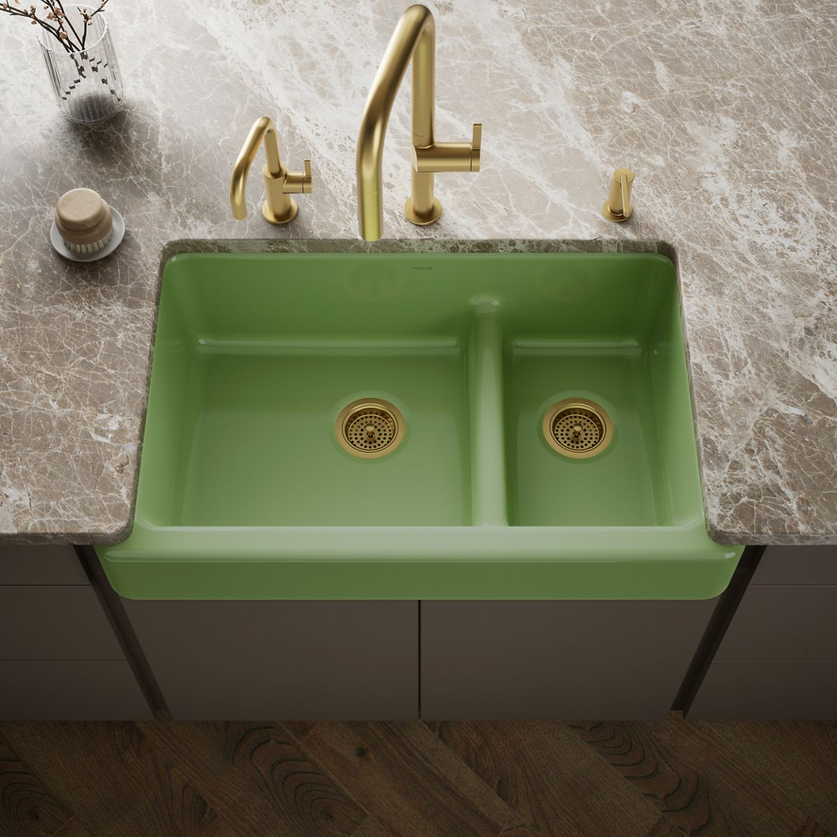 Whitehaven® Smart Divide® 35-1/2" undermount double-bowl farmhouse kitchen sink with short apron