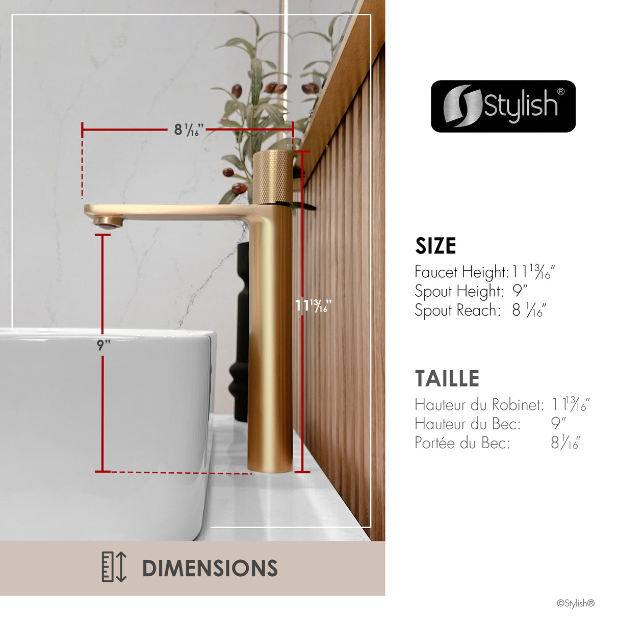 Single Handle 12 1/2" Vessel Bathroom Faucet