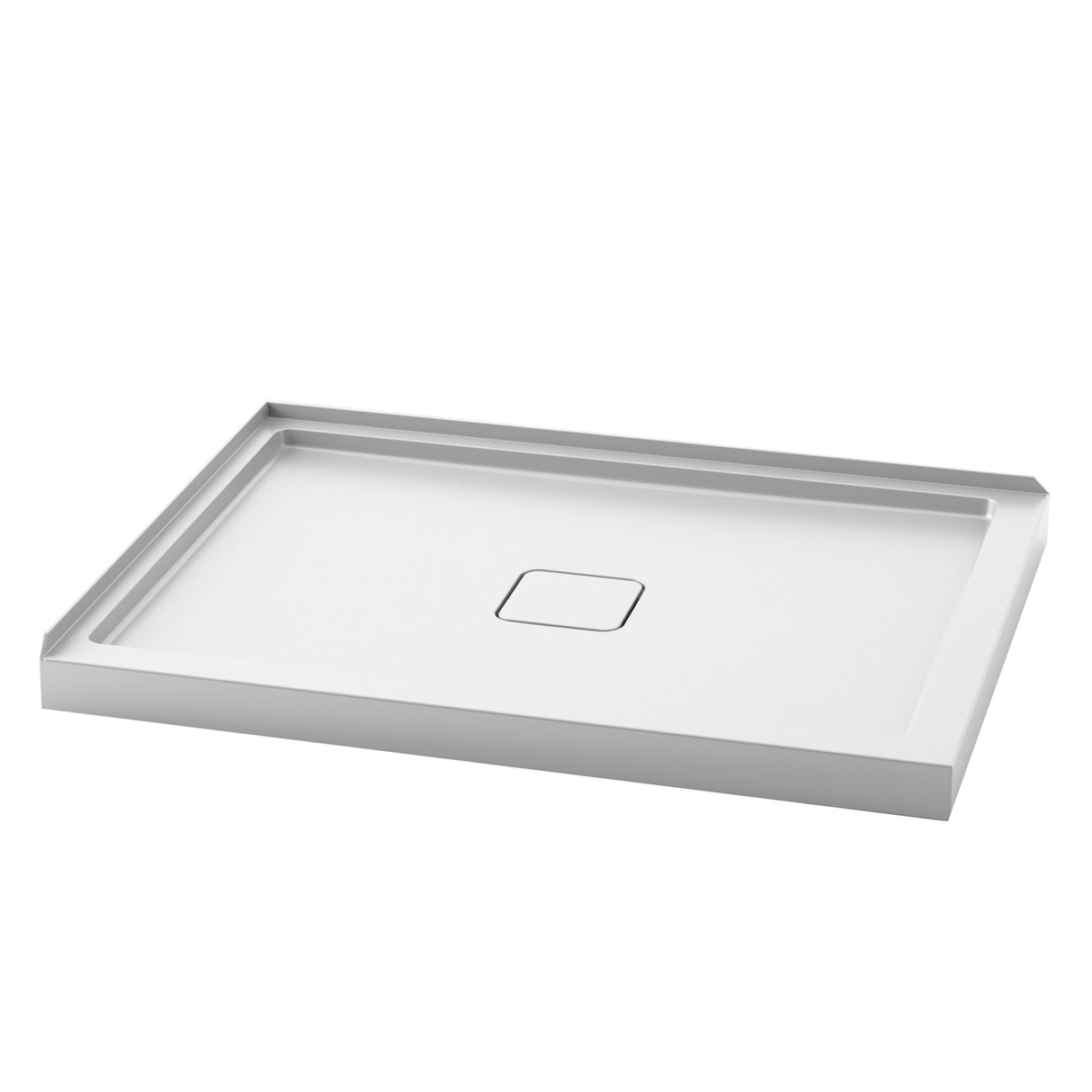KOVER 48x36 Rectangular Acrylic Shower Base 48x36 with Central Drain and Left Integrated Tiling Flange on 2 Sides