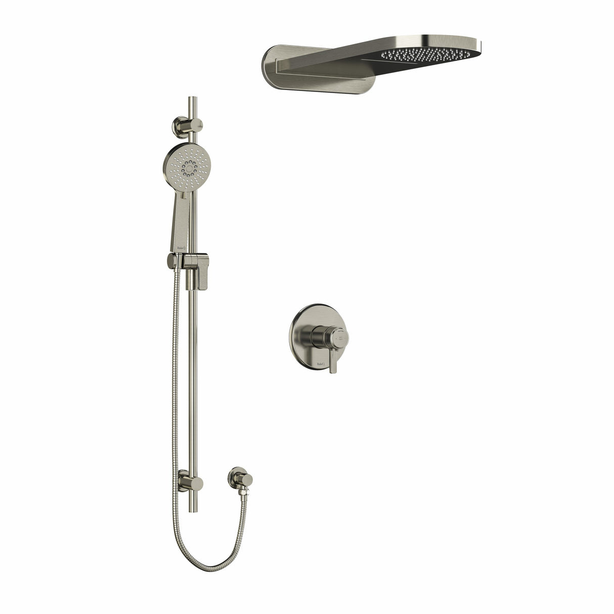 Type T/P (thermostatic/pressure balance) " coaxial 3-way system with hand shower rail and rain and cascade shower head