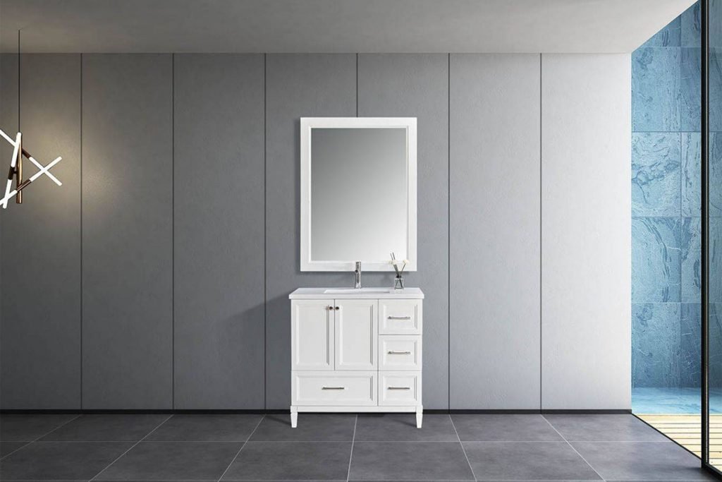 Eileen Transitional Floor Mount Vanity Set –Drawers Left Or Right Side