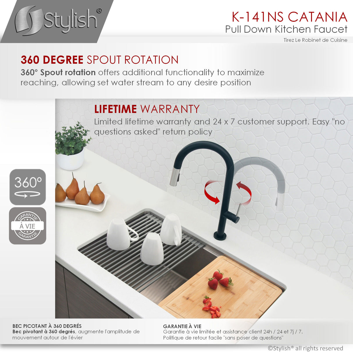 Stylish Lead-Free Pull-Down Kitchen Faucet Single Handle - image 3