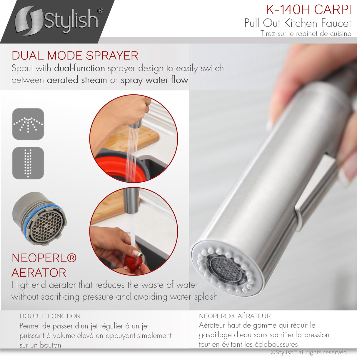 Stylish Single Handle Pull-Out Kitchen Faucet Dual Mode - image 5