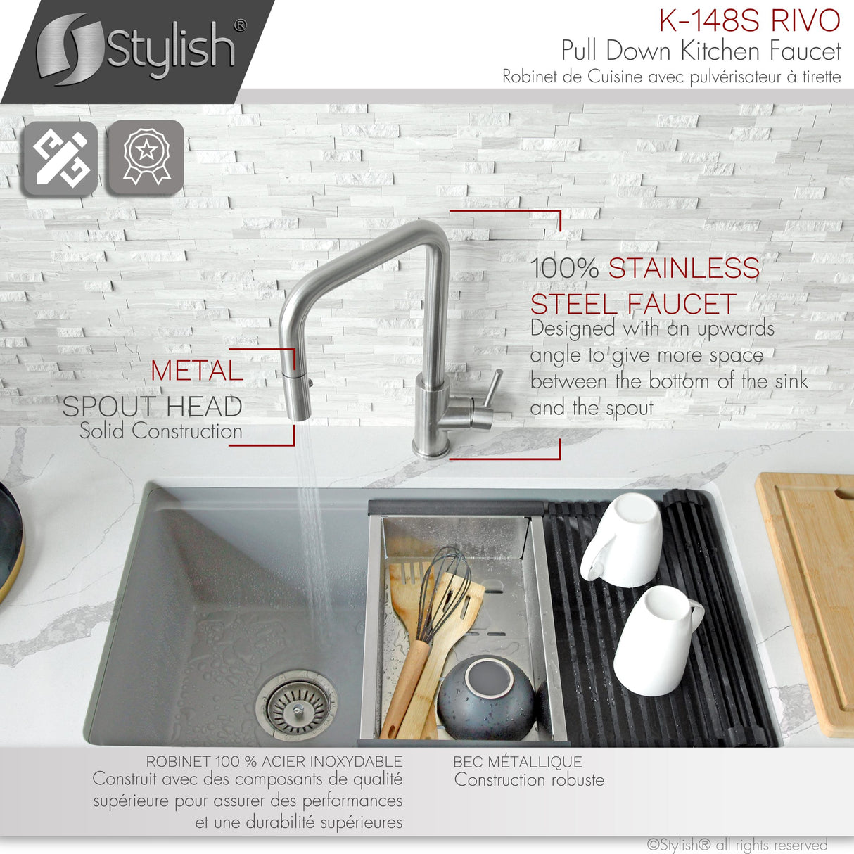 Stylish Brushed Gold Pull-Down Kitchen Faucet Single Handle - image 8