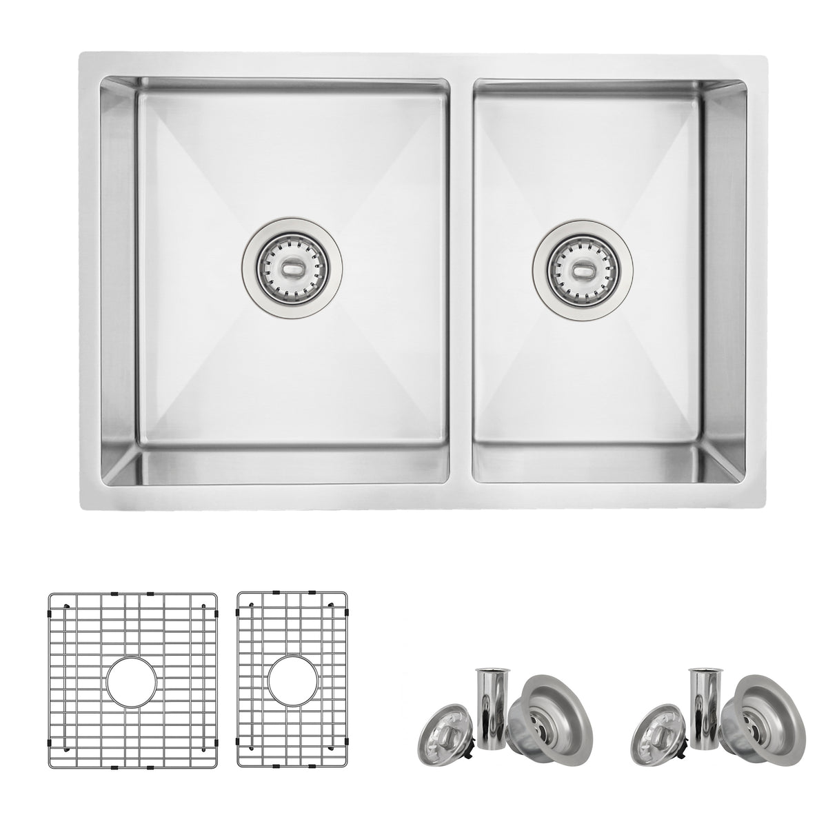 AZUNI 27"L x 18"L Double Bowl 60/40 Undermount and Drop-in 16G Reversible Kitchen Sink with grids and Basket Strainers