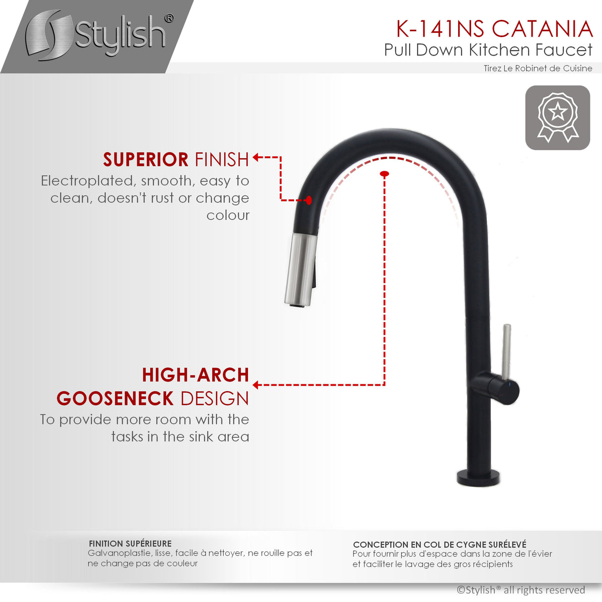 Stylish Lead-Free Pull-Down Kitchen Faucet Single Handle - image 8