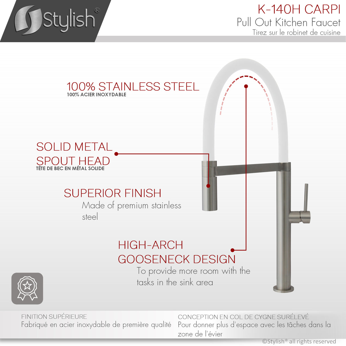 Stylish Single Handle Pull-Out Kitchen Faucet Dual Mode - image 8