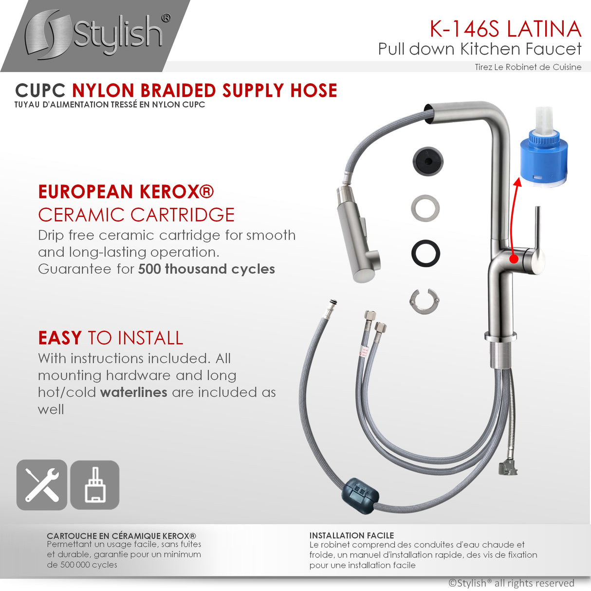 Stylish Single Handle Pull-Down Kitchen Faucet Dual Mode - image 10
