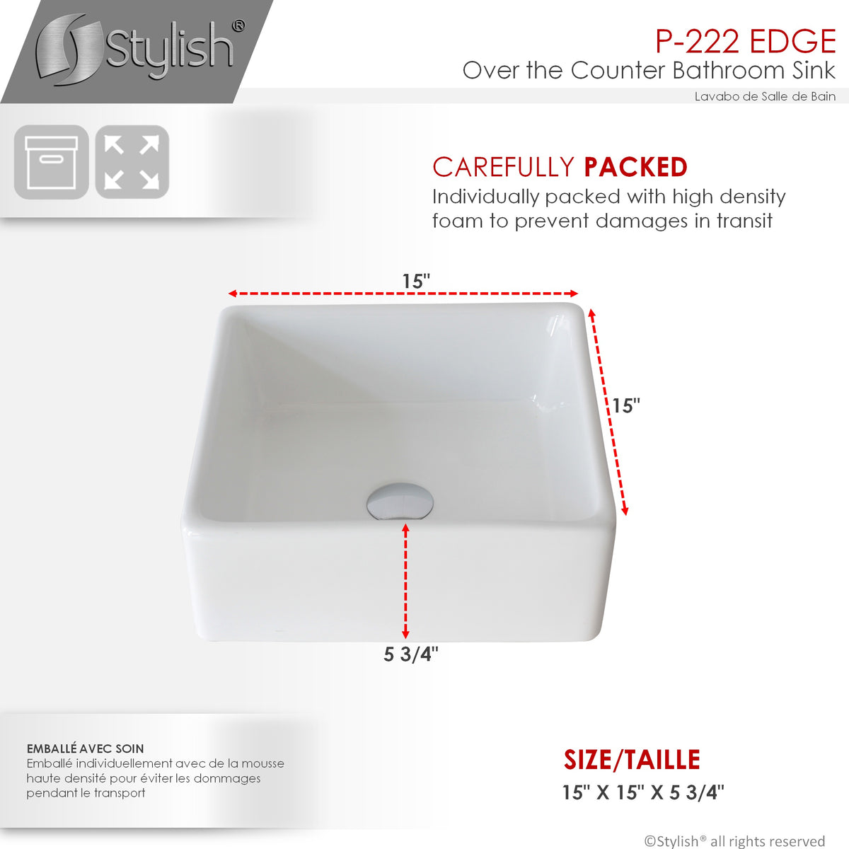 Stylish 15-inch Square Vessel Bathroom Sink - image 6