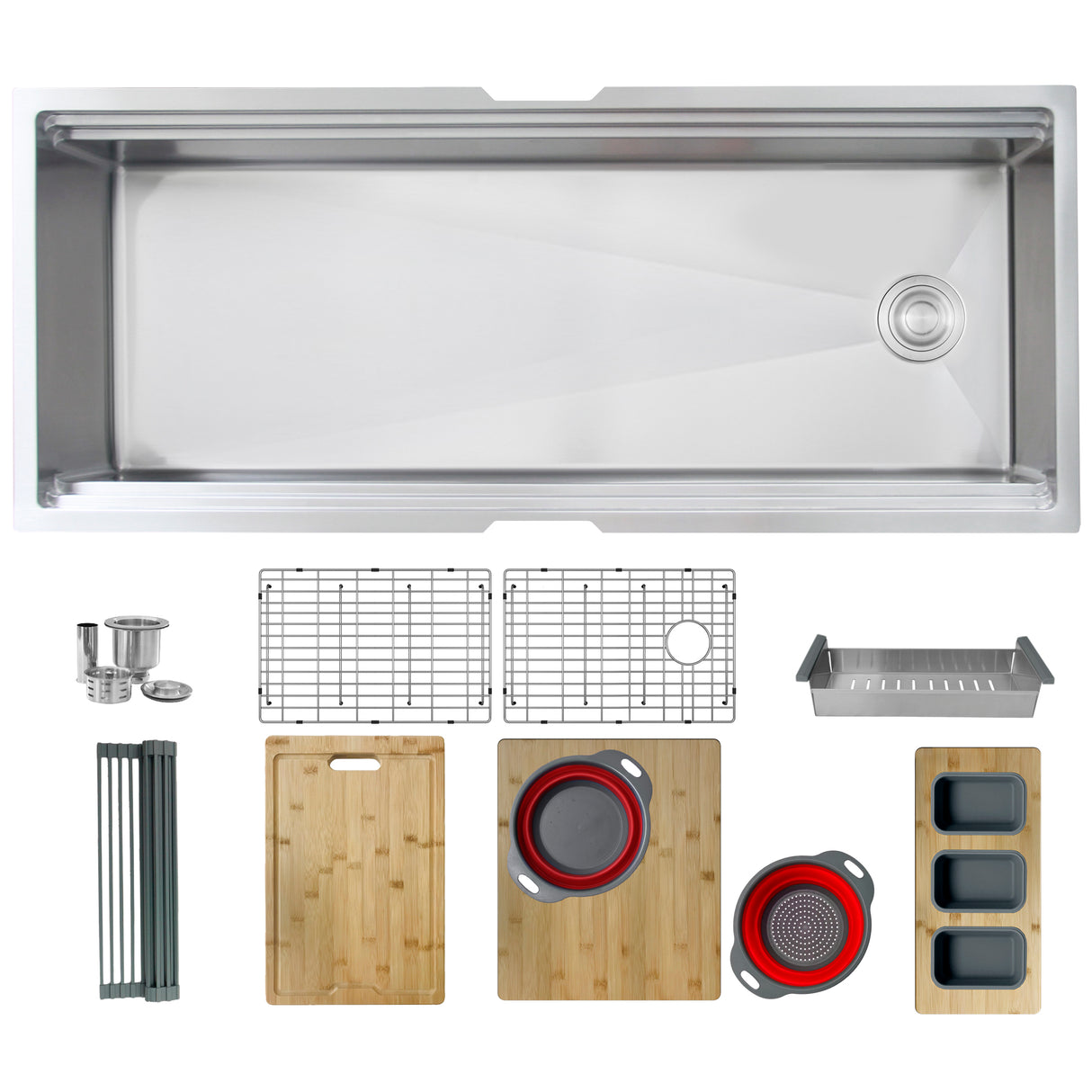 STYLISH 45 inch Ledge Workstation Single Bowl Undermount 16 Gauge Stainless Steel Kitchen Sink with Built in Accessories