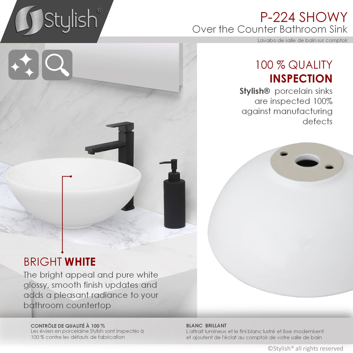 Stylish 16-inch White Round Ceramic Vessel Sink - image 4