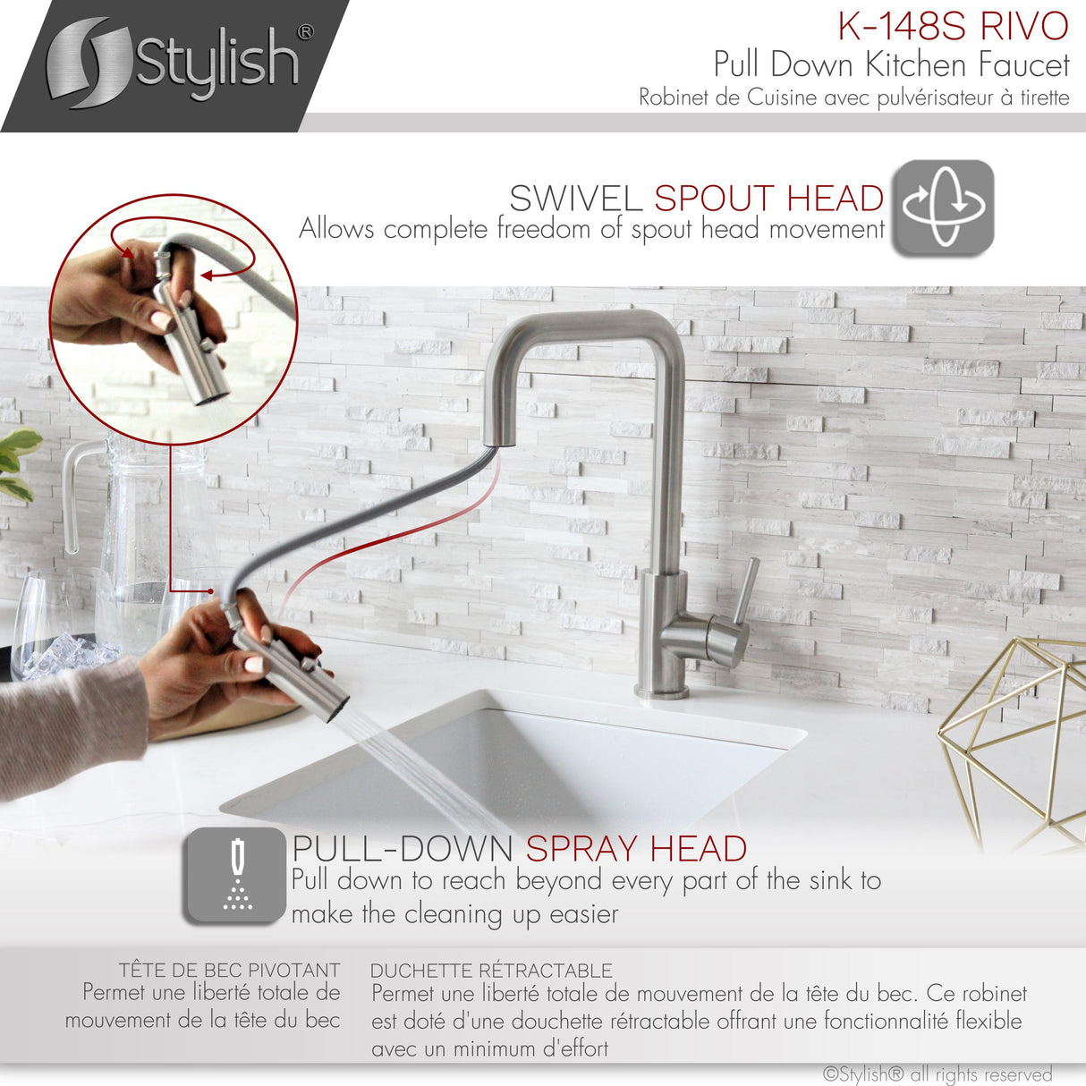Stylish Brushed Gold Pull-Down Kitchen Faucet Single Handle - image 11