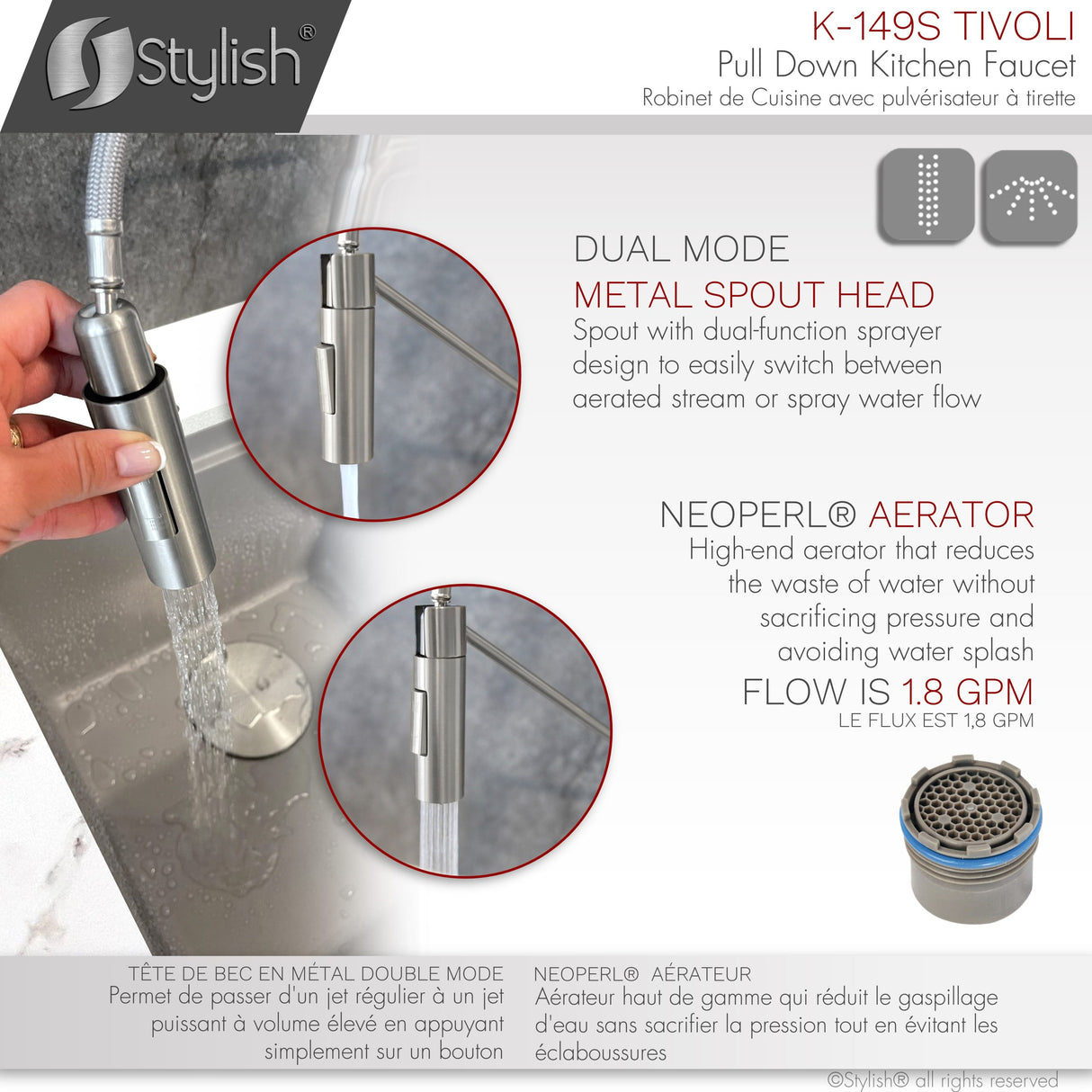 Stylish Pull-Down Kitchen Faucet Single Handle Dual Mode - image 5