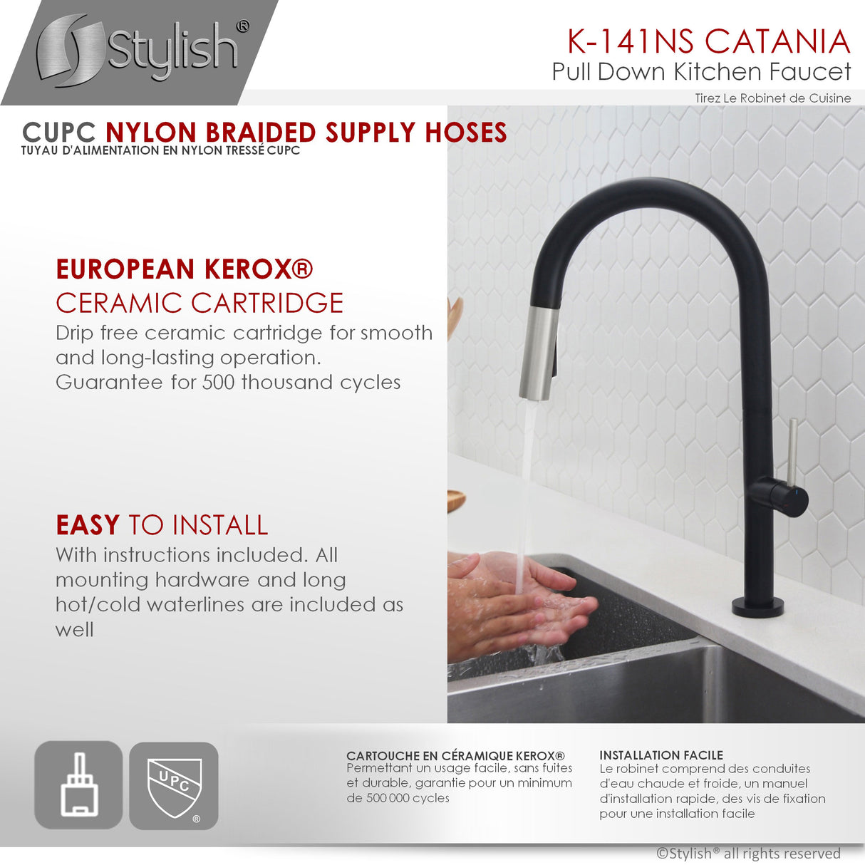 Stylish Lead-Free Pull-Down Kitchen Faucet Single Handle - image 10
