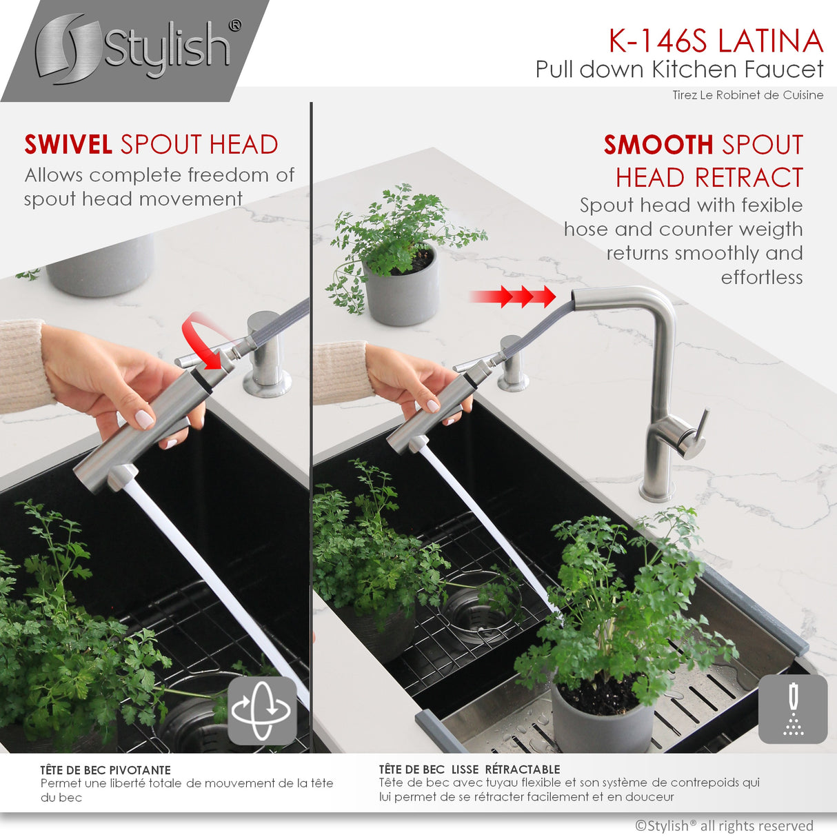 Stylish Single Handle Pull-Down Kitchen Faucet Dual Mode - image 6