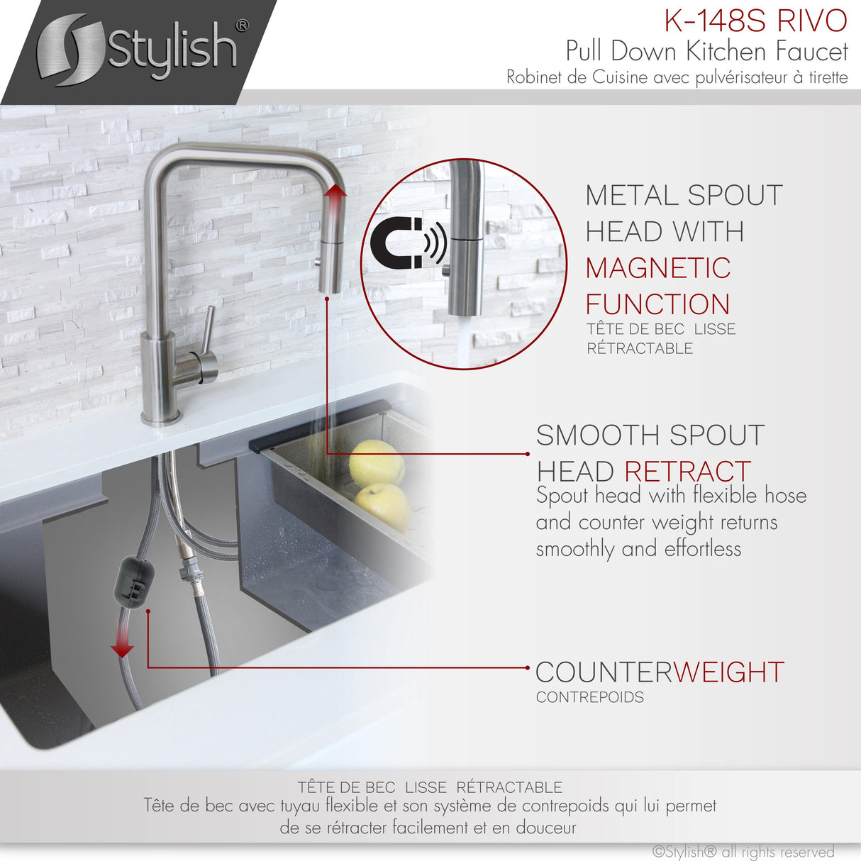 Stylish Brushed Gold Pull-Down Kitchen Faucet Single Handle - image 6