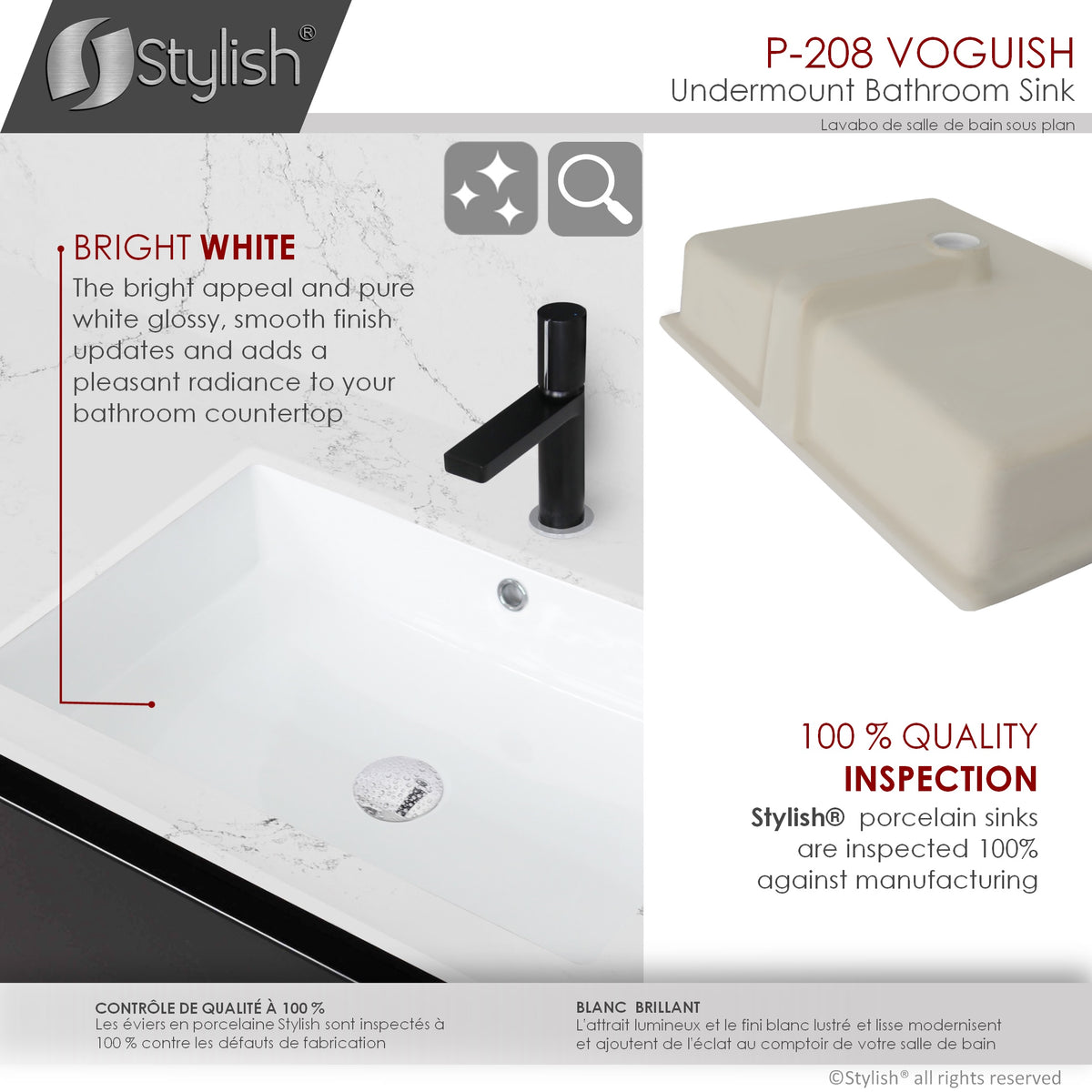 Stylish 24-inch Rectangular Undermount Ceramic Bathroom Sink - image 4