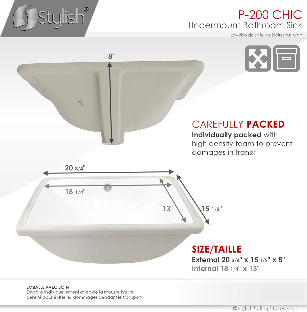 Stylish 20 3/4-inch Rectangular Undermount Bathroom Sink - image 6