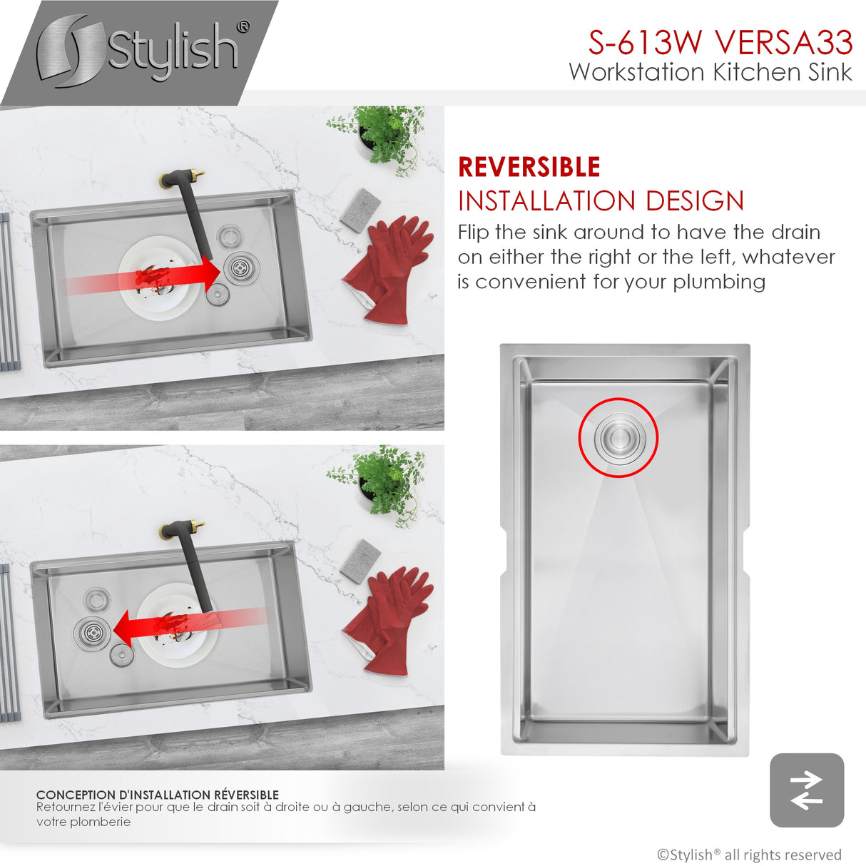 STYLISH 33 inch Workstation Single Bowl Undermount 16 Gauge Stainless Steel Kitchen Sink with Built in Accessories