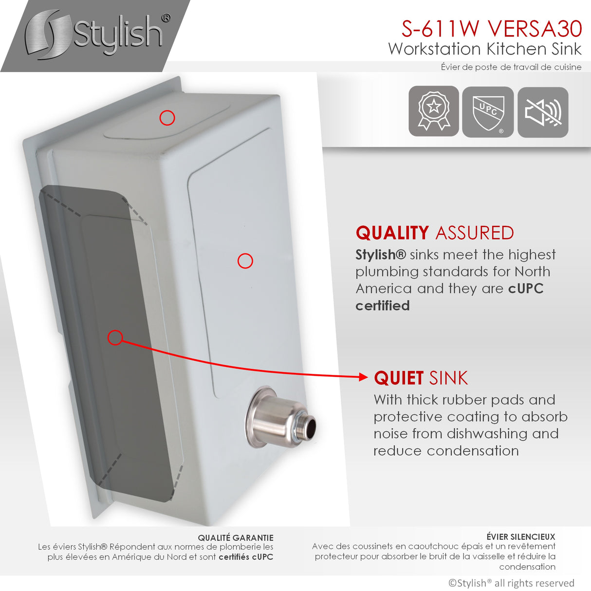 STYLISH 30 inch Workstation Single Bowl Undermount 16 Gauge Stainless Steel Kitchen Sink with Built in Accessories