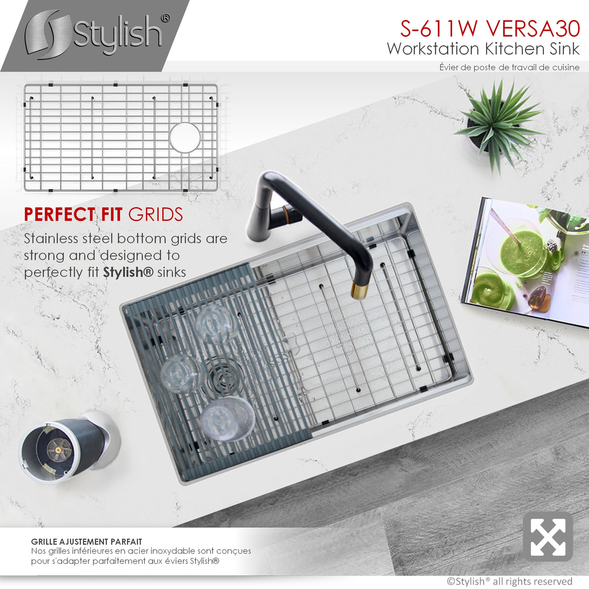 STYLISH 30 inch Workstation Single Bowl Undermount 16 Gauge Stainless Steel Kitchen Sink with Built in Accessories