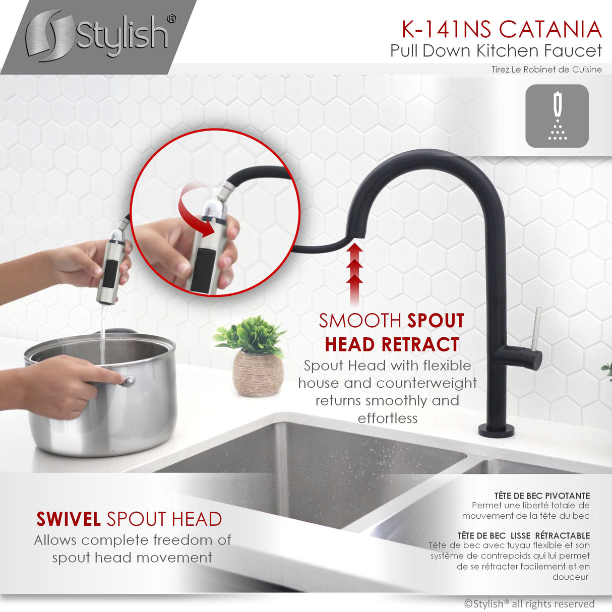 Stylish Lead-Free Pull-Down Kitchen Faucet Single Handle - image 6