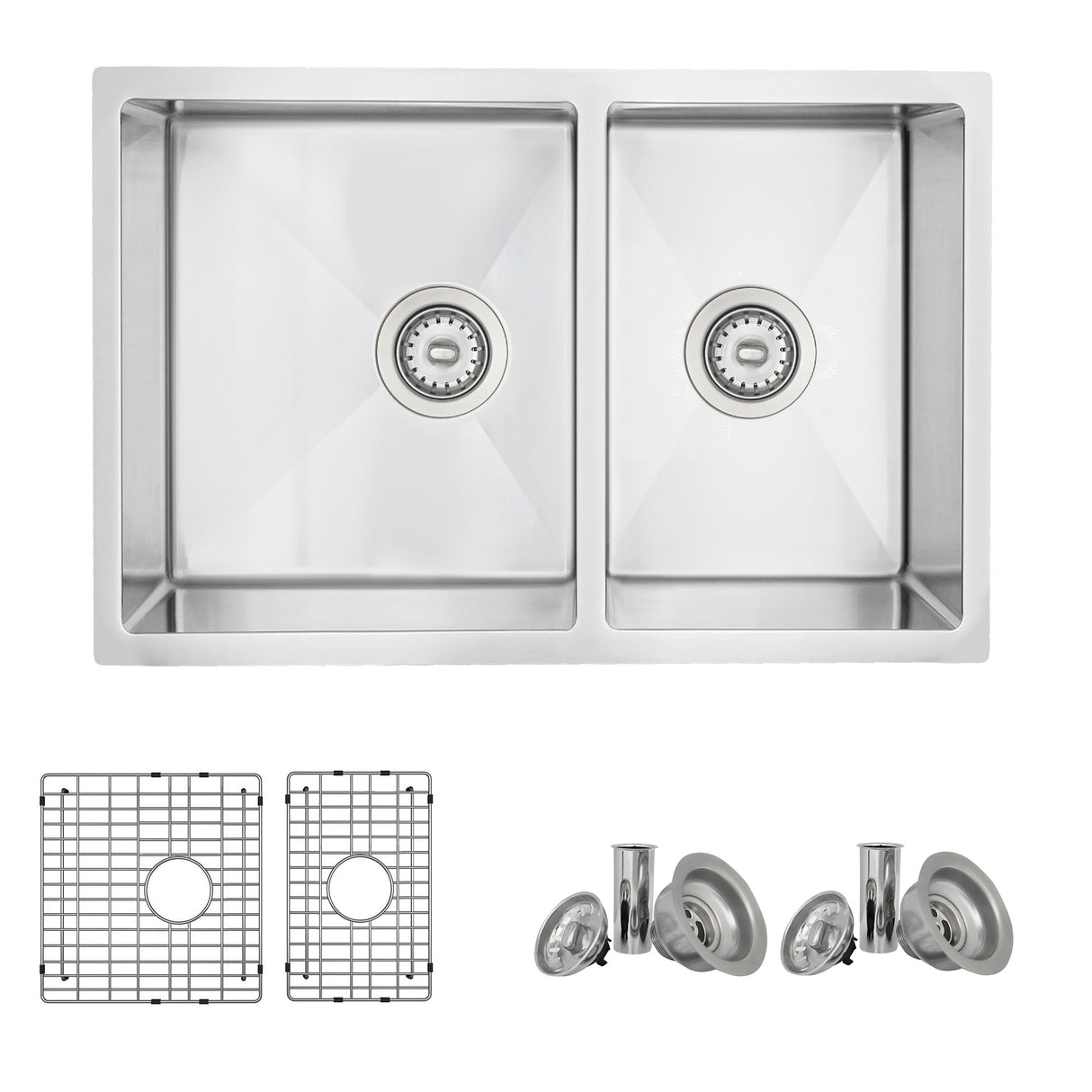 28 in Undermount Double Bowl Kitchen Sink, 18 Gauge Stainless Steel with Grids and Standard Strainers , by Stylish Sevilla