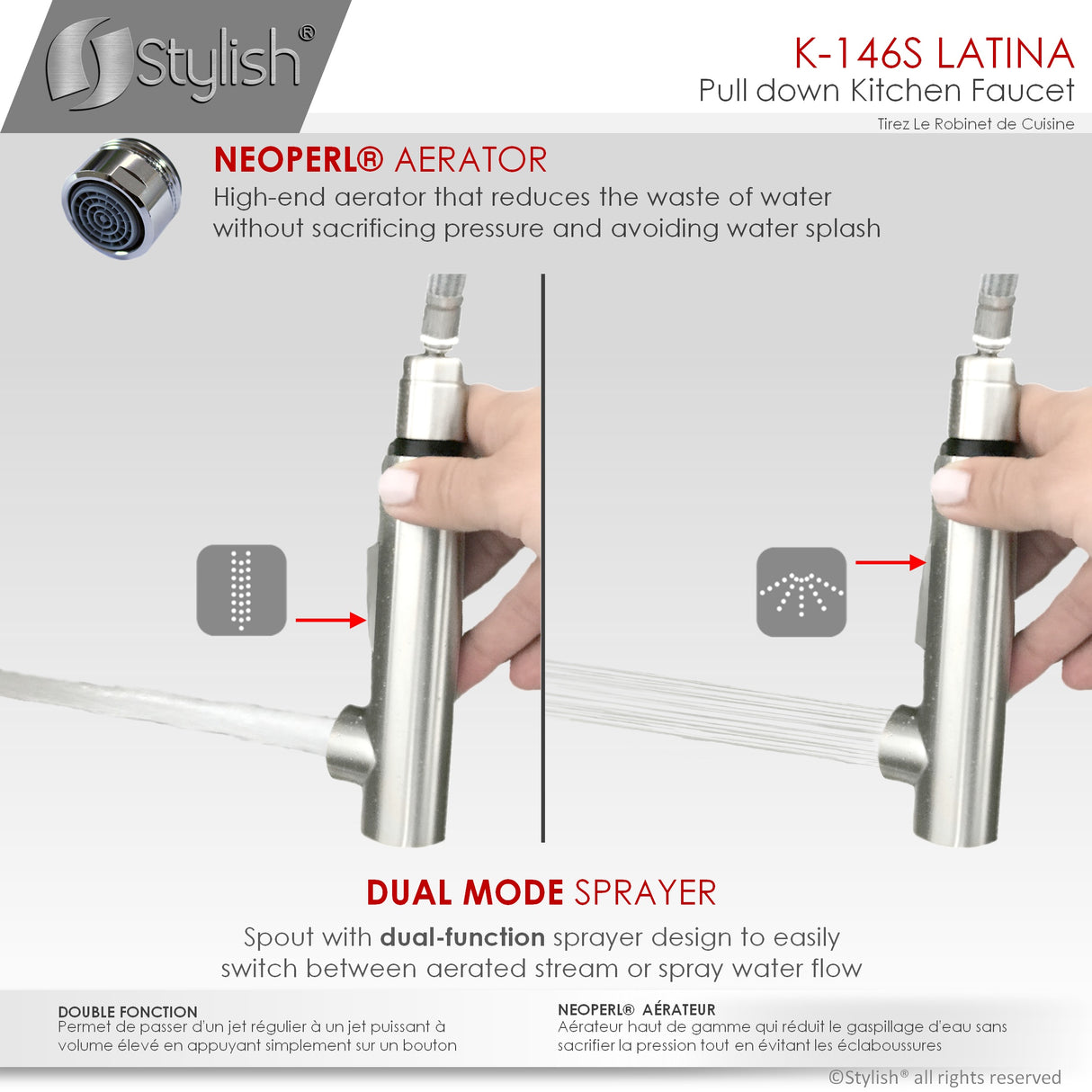 Stylish Single Handle Pull-Down Kitchen Faucet Dual Mode - image 5