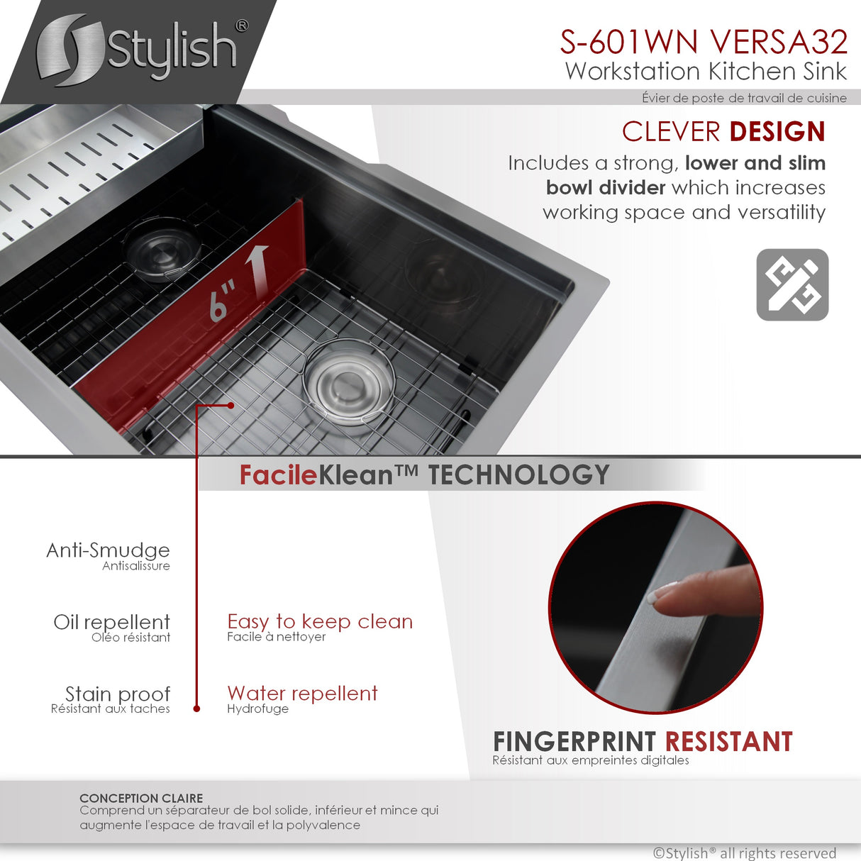 STYLISH 32 inch Workstation Double Bowl Undermount 16 Gauge Stainless Steel Kitchen Sink with Built in Accessories