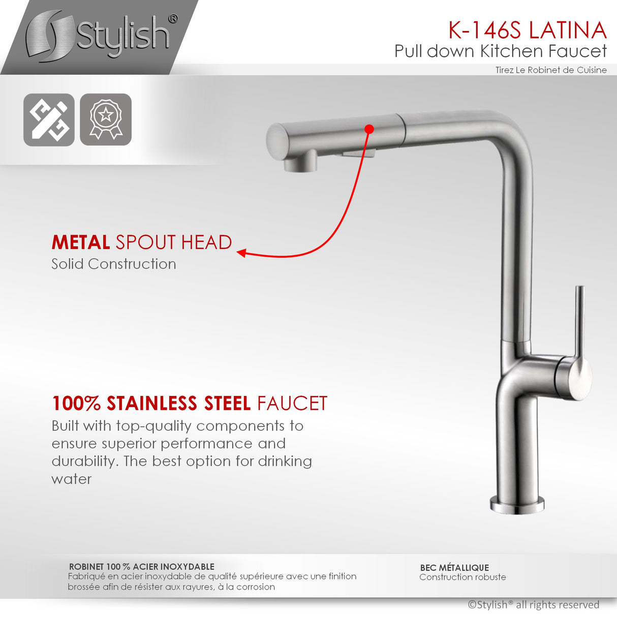 Stylish Single Handle Pull-Down Kitchen Faucet Dual Mode - image 8