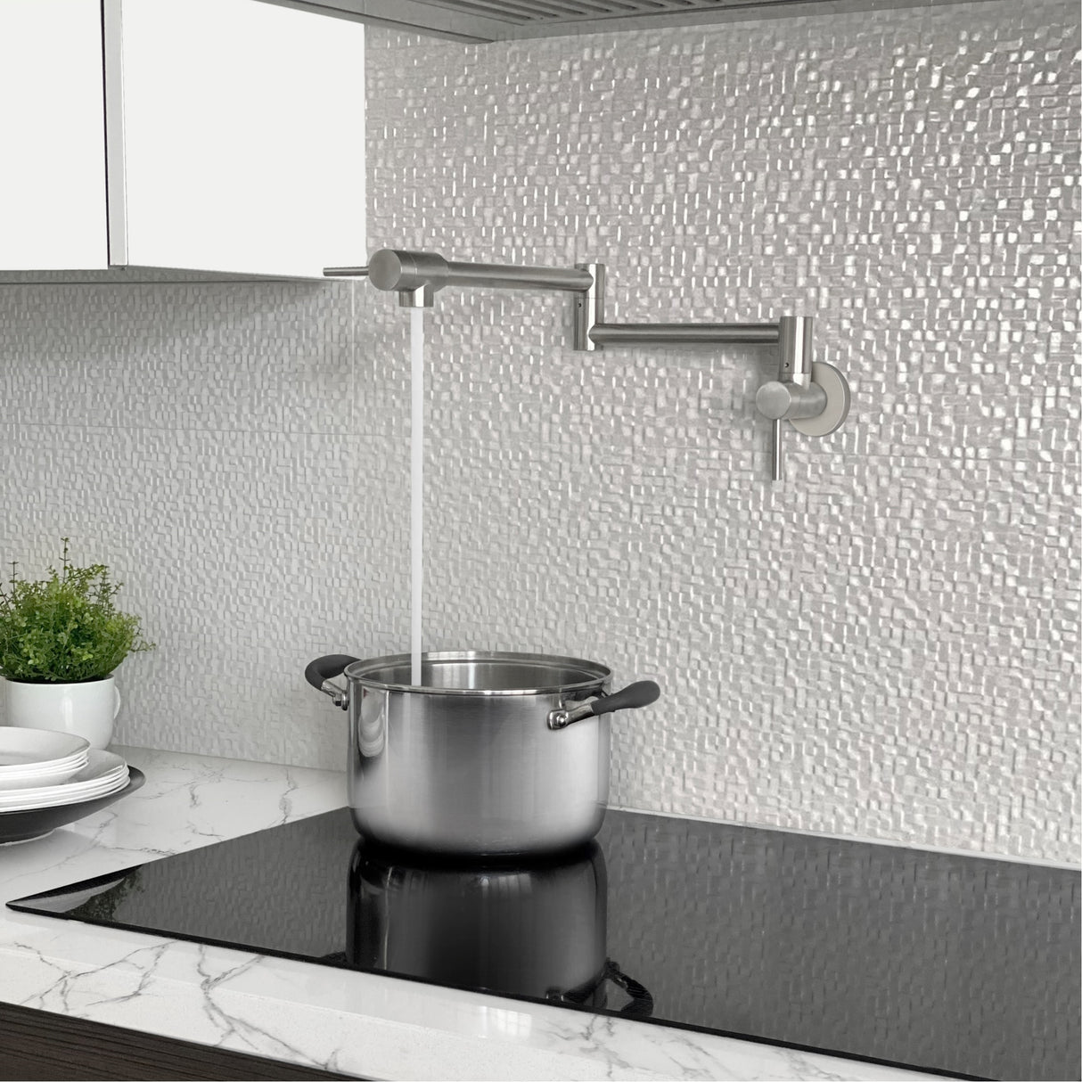 Stylish Wall Mount Folding Pot Filler Faucet Two Handle - image 2
