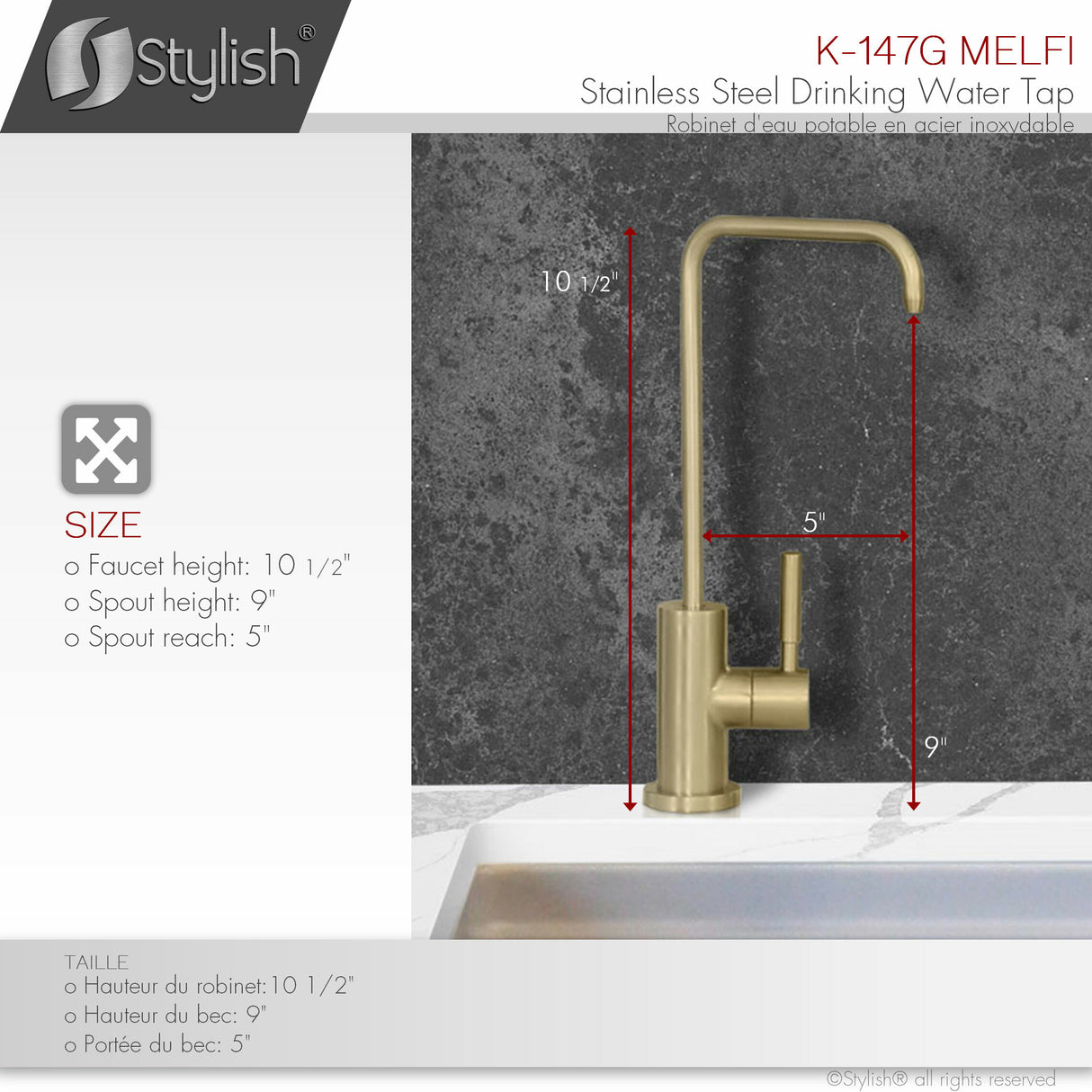 Rivo Single Handle Brushed Gold Pull Down Kitchen Faucet with Water Tap