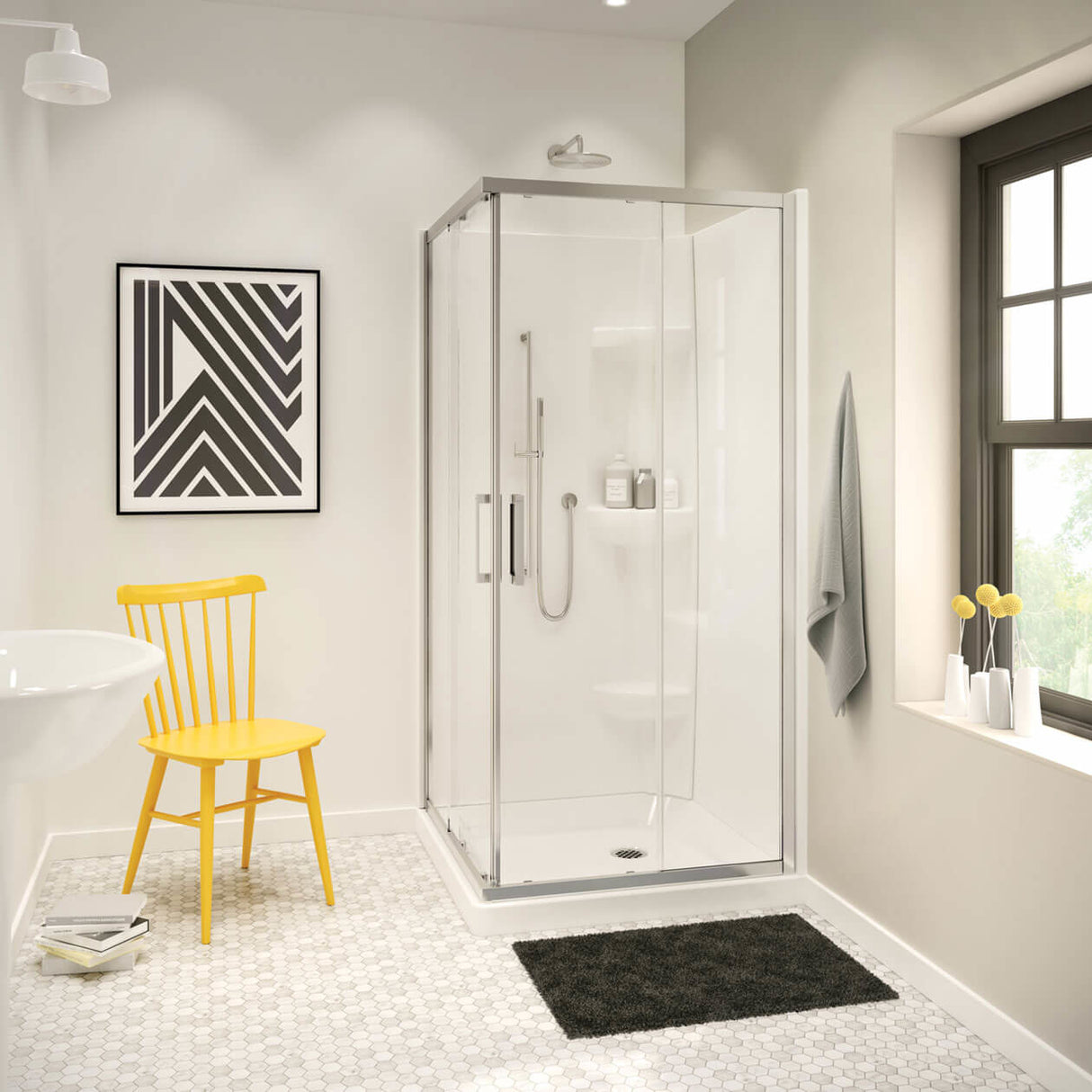Square Base 36 3 in. 36 x 36 Acrylic Corner Left or Right Shower Base with Corner Drain in White