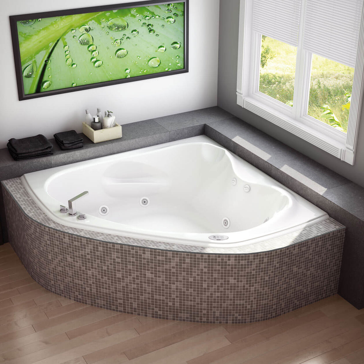 Vichy 5555 Acrylic Corner Center Drain Bathtub in White