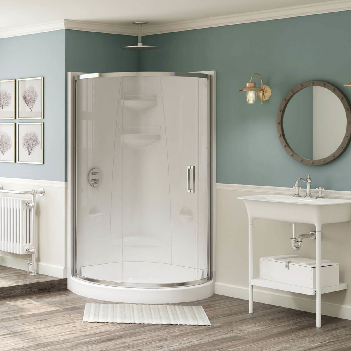 Freestyle 37 Round 37 x 37 Acrylic Corner Center Drain One-Piece Shower in White