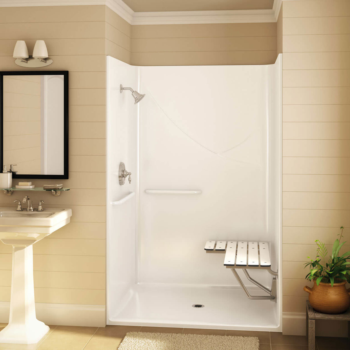 Outlook BFS-48F AcrylX Alcove Center Drain One-Piece Shower in White