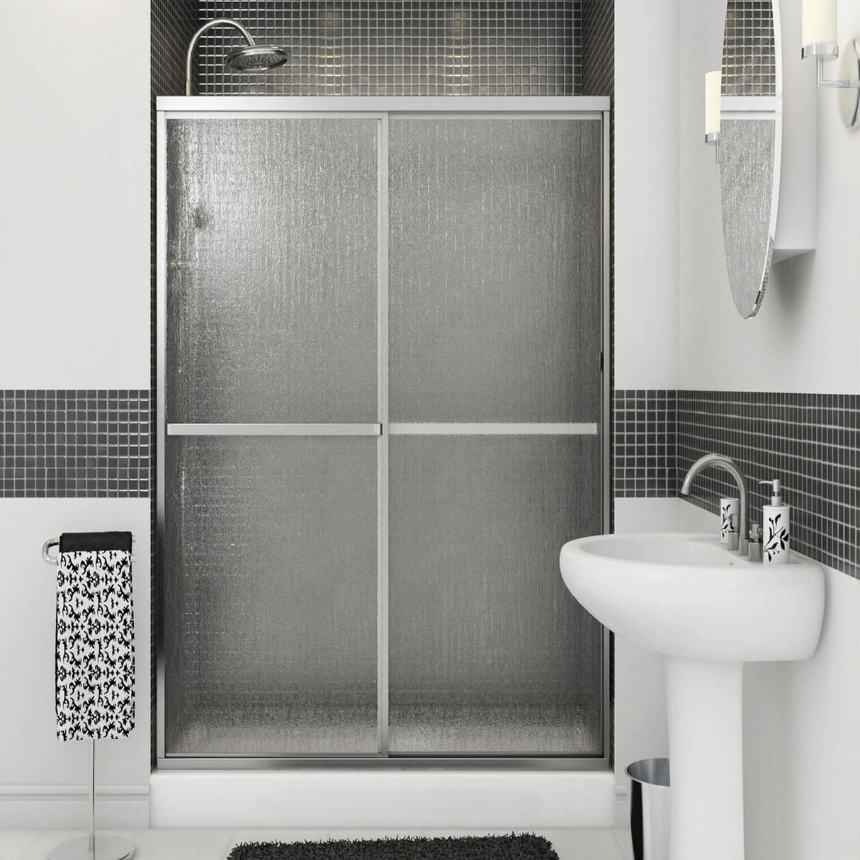 Polar 42-47 ½ in. x 68 in. Bypass Shower Door for Alcove Installation with Raindrop glass in Chrome