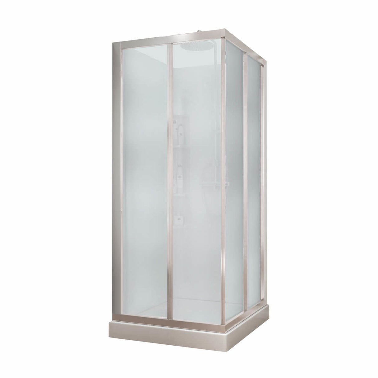 32 Mediterranean III 32 x 32 Polystyrene Center Drain Shower Kit in White with Mistelite glass in Chrome