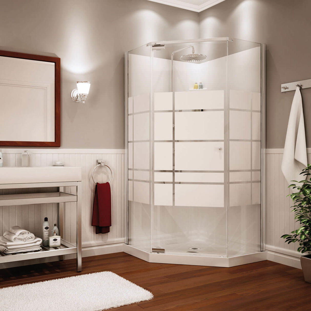 Begonia Soho 36 x 36 Polystyrene Center Drain Shower Kit in White with Soho glass in Chrome
