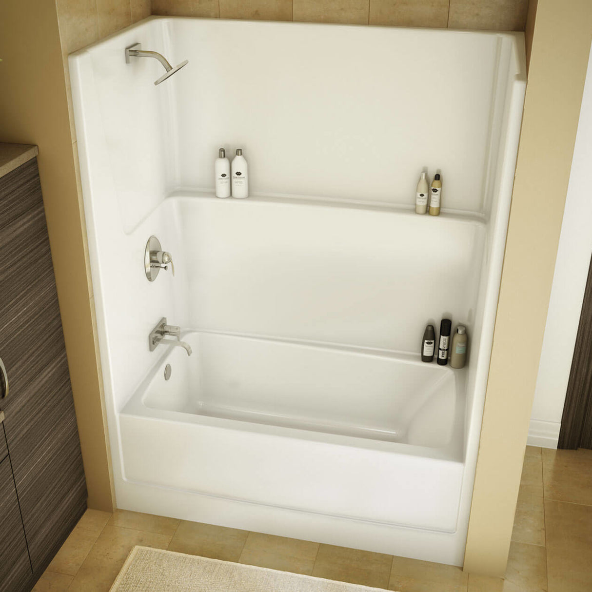TSEA Plus 60 x 32 AcrylX Alcove Left-Hand Drain One-Piece Tub Shower in White
