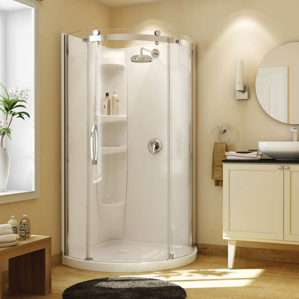 Olympia Round - Left Opening 36 x 36 Acrylic Left-Hand Drain Shower Kit in White with Clear glass in Chrome