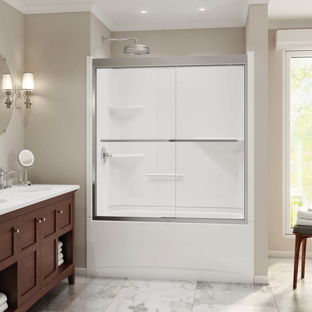 Camelia TS-6032 Acrylic Alcove Left-Hand Drain Two-Piece Tub Shower in White