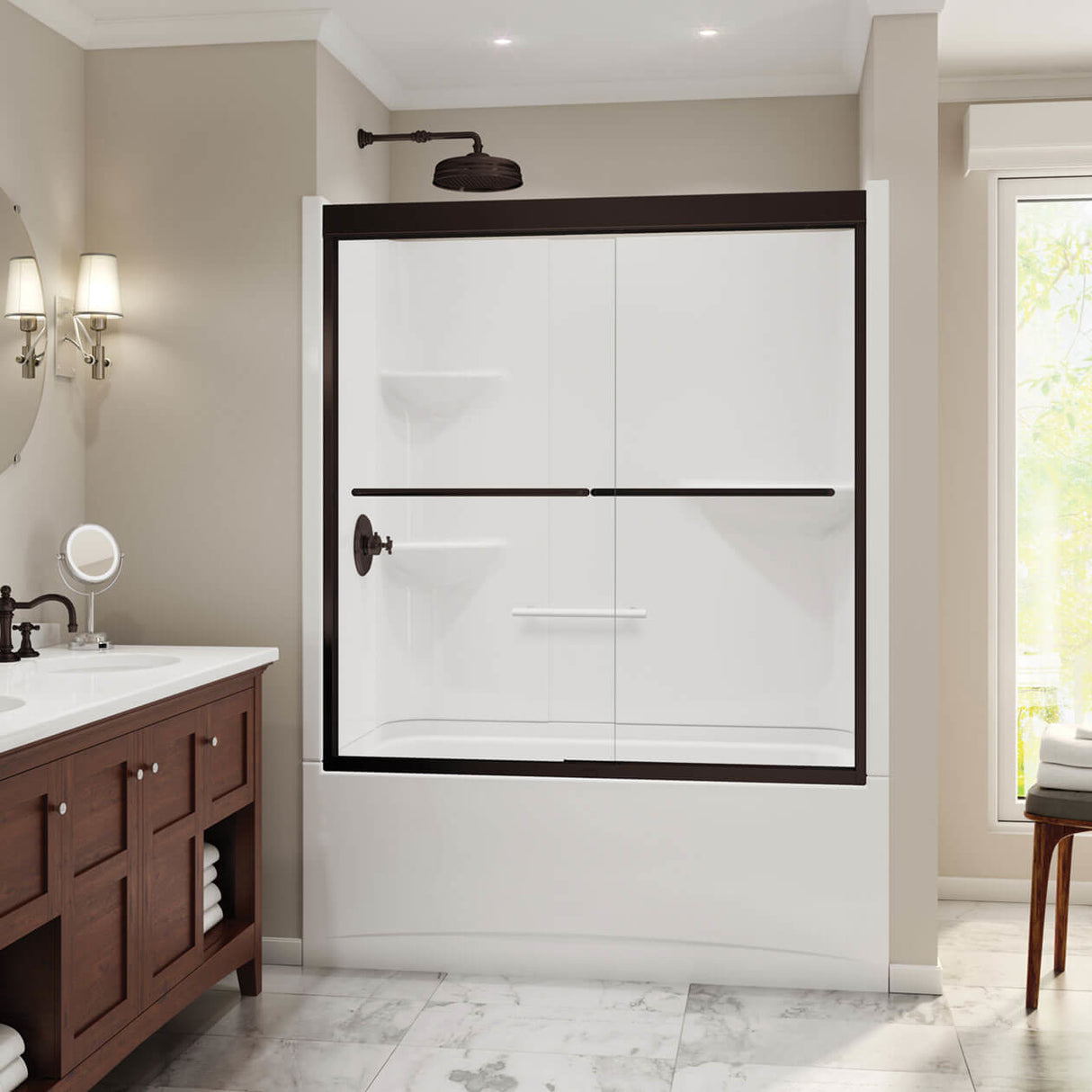 Camelia TS-6032 Acrylic Alcove Left-Hand Drain Two-Piece Tub Shower in White