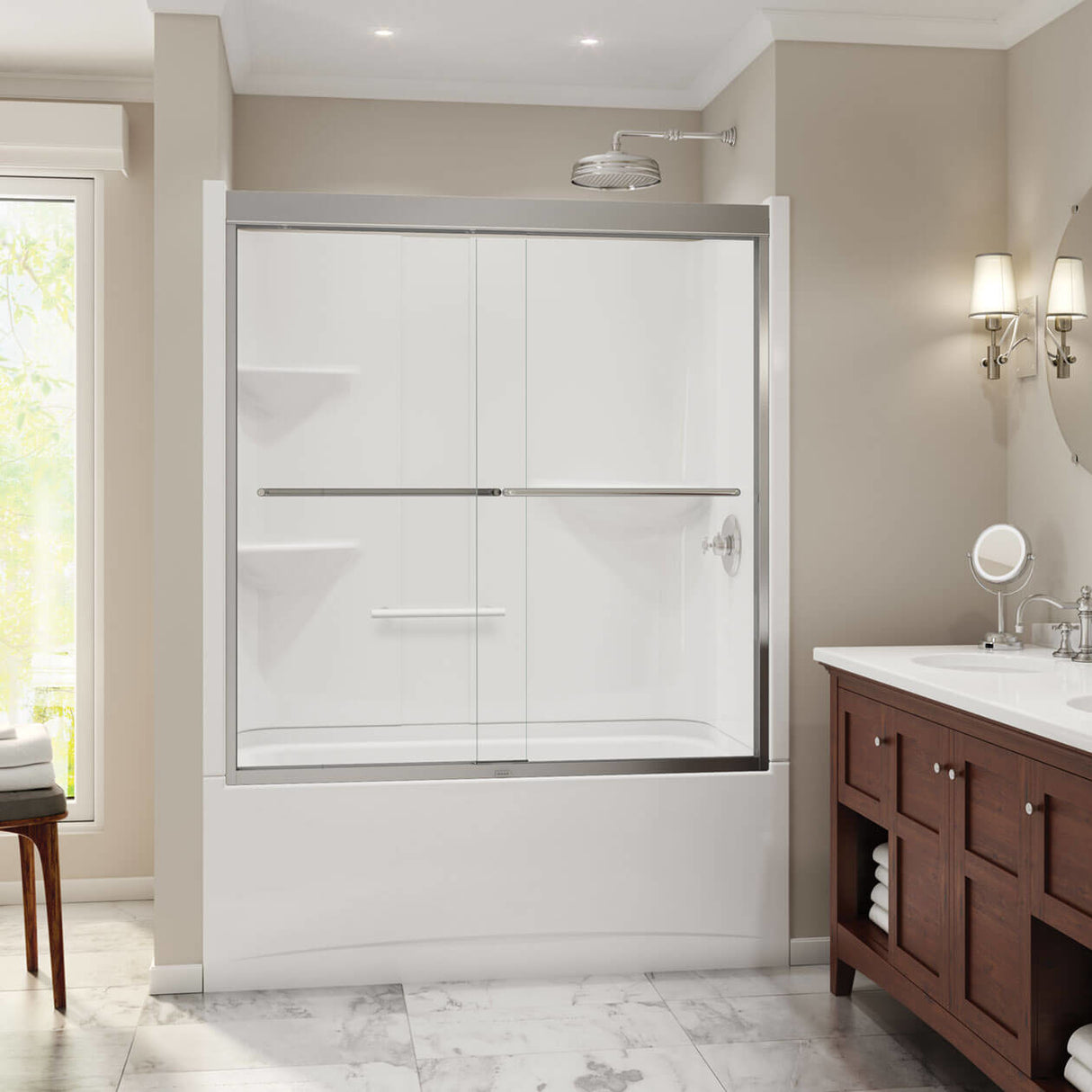 Camelia TS-6032 Acrylic Alcove Left-Hand Drain Two-Piece Tub Shower in White