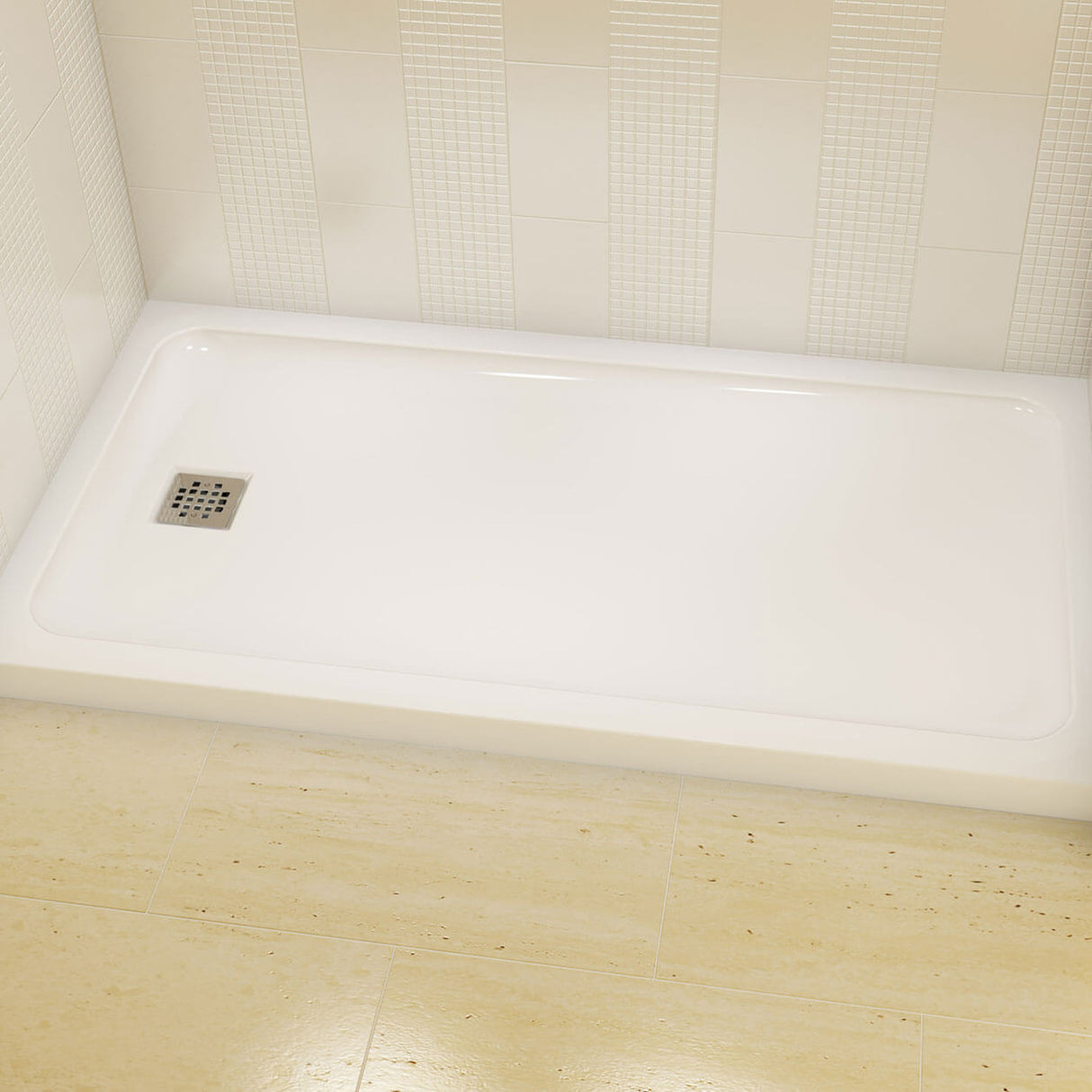 Olympia Square 6032 Acrylic Alcove or Corner Shower Base in White with Left-Hand Drain